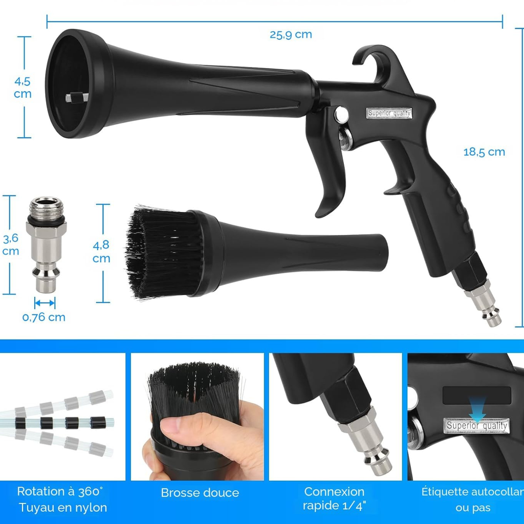 YB-024-10 PISTOLET TORNADO DE NETTOYAGE À AIR COMPRIMÉ 8-12 BAR