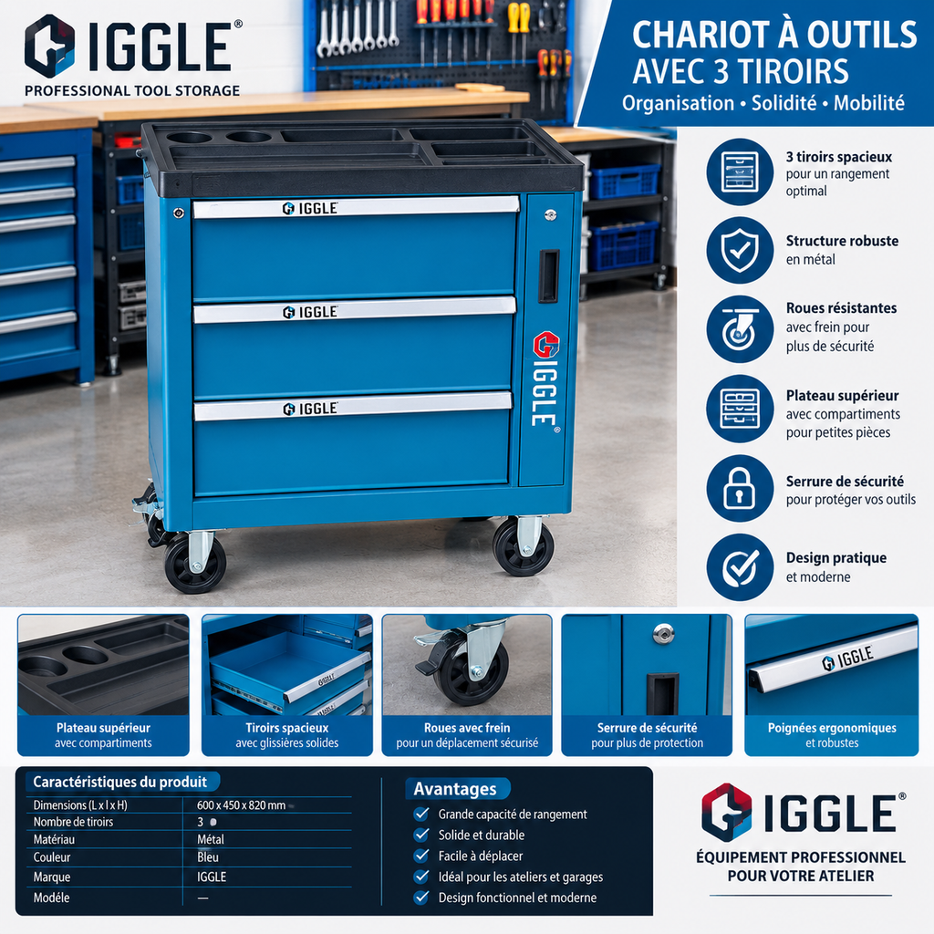 SERVANTE WIGGLE VIDE BLUE 3 TIROIR WJS-T0301A