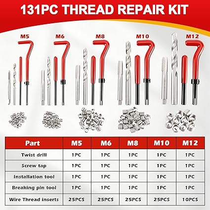 Kit Réparation Filetage 131PCS – Helicoil M5–M12 YZ-6050