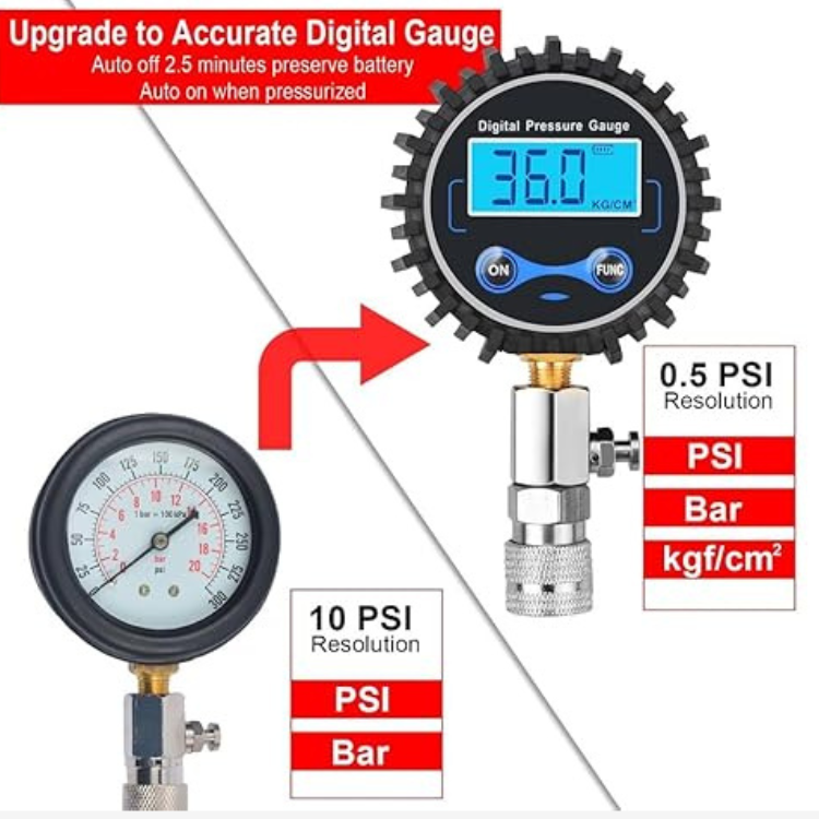 YZ-7022  TESTEUR DE COMPRESSION MOTEUR DIGITAL 200 PSI KIT ESSENCE ADAPTATEUR