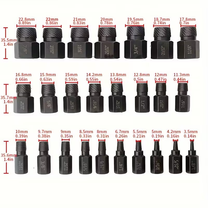 Coffret Extracteurs de Vis 25 Pièces – Retrait Boulons Abîmés YZ-6093