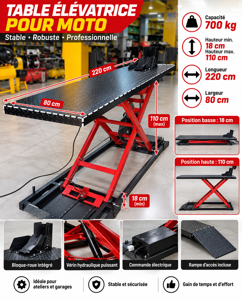 Table élévatrice moto 220v LP-1817