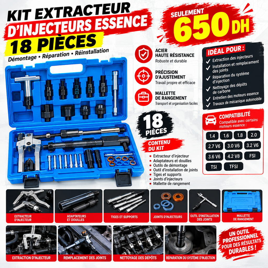 YZ-9048 KIT EXTRACTEUR D'INJECTEURS ESSENCE 18PCS