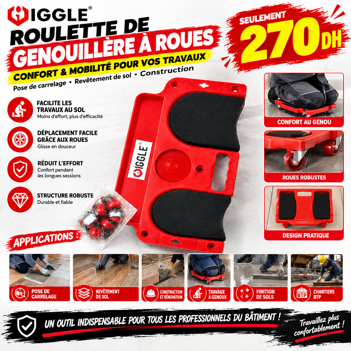 YZ-9279 ROULETTE DE GENOUILLÈRE À ROUES