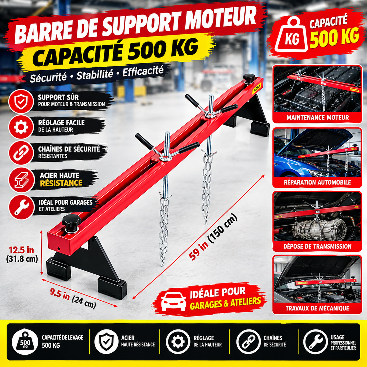 YZ-4051 BARRE DE SUPPORT MOTEUR 500KG