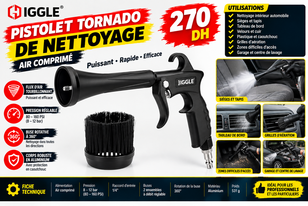 YB-024-10 PISTOLET TORNADO DE NETTOYAGE À AIR COMPRIMÉ 8-12 BAR